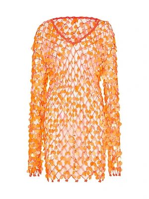 Sequin Cotton-Blend Crochet Minidress