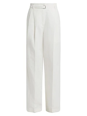 Jules Belted Linen-Blend Flared Pants
