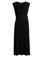 Madeline Belted Rib-Knit Sweater Midi-Dress