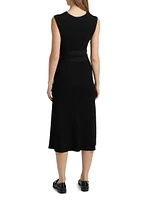Madeline Belted Rib-Knit Sweater Midi-Dress