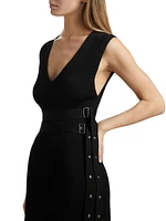 Madeline Belted Rib-Knit Sweater Midi-Dress
