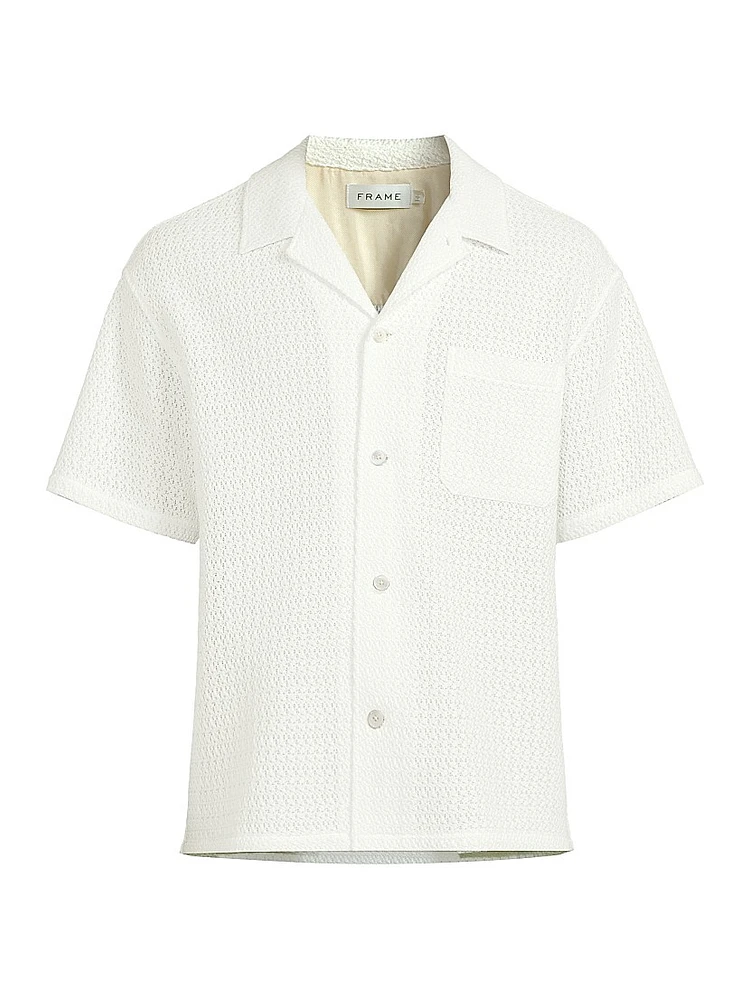 Open Weave Cotton-Blend Button-Front Shirt