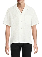Open Weave Cotton-Blend Button-Front Shirt