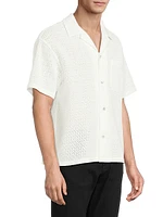 Open Weave Cotton-Blend Button-Front Shirt