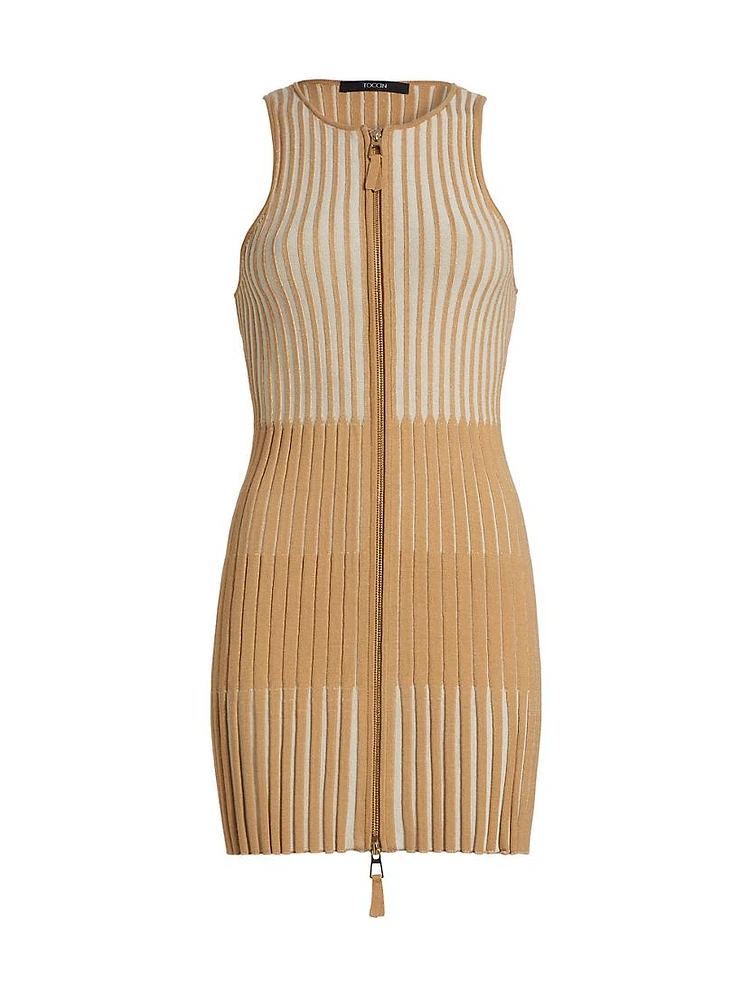 Lex Ribbed Zip-Front Minidress