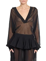 Sheer Hooded Plunging V-Neck Bodysuit