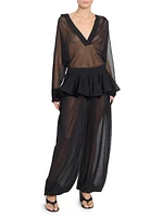 Sheer Hooded Plunging V-Neck Bodysuit