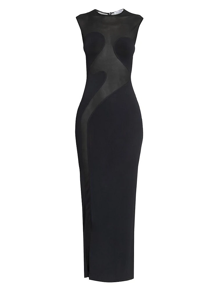 Sheer Silk-Paneled Sleeveless Maxi Dress