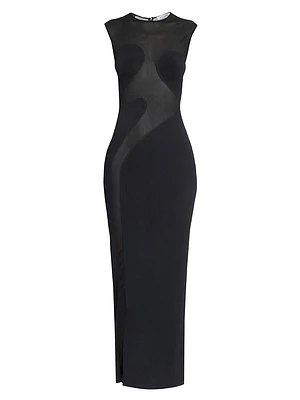 Sheer Silk-Paneled Sleeveless Maxi Dress