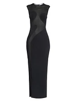 Sheer Silk-Paneled Sleeveless Maxi Dress