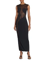 Sheer Silk-Paneled Sleeveless Maxi Dress