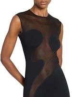 Sheer Silk-Paneled Sleeveless Maxi Dress