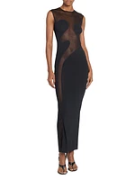 Sheer Silk-Paneled Sleeveless Maxi Dress