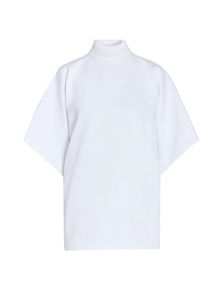 Cotton Mock Turtleneck Short-Sleeve Tunic Top