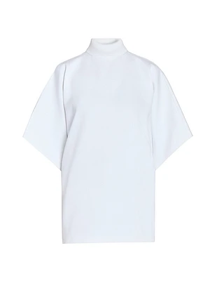 Cotton Mock Turtleneck Short-Sleeve Tunic Top