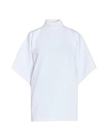Cotton Mock Turtleneck Short-Sleeve Tunic Top