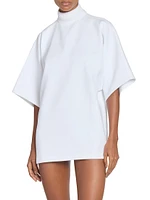 Cotton Mock Turtleneck Short-Sleeve Tunic Top