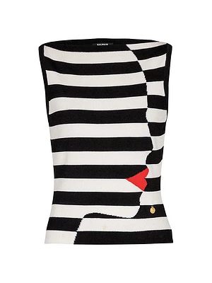 Graphic Striped Stretch-Knit Boatneck Top