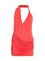 Asymmetric Plunging V-Halterneck Minidress