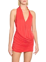 Asymmetric Plunging V-Halterneck Minidress