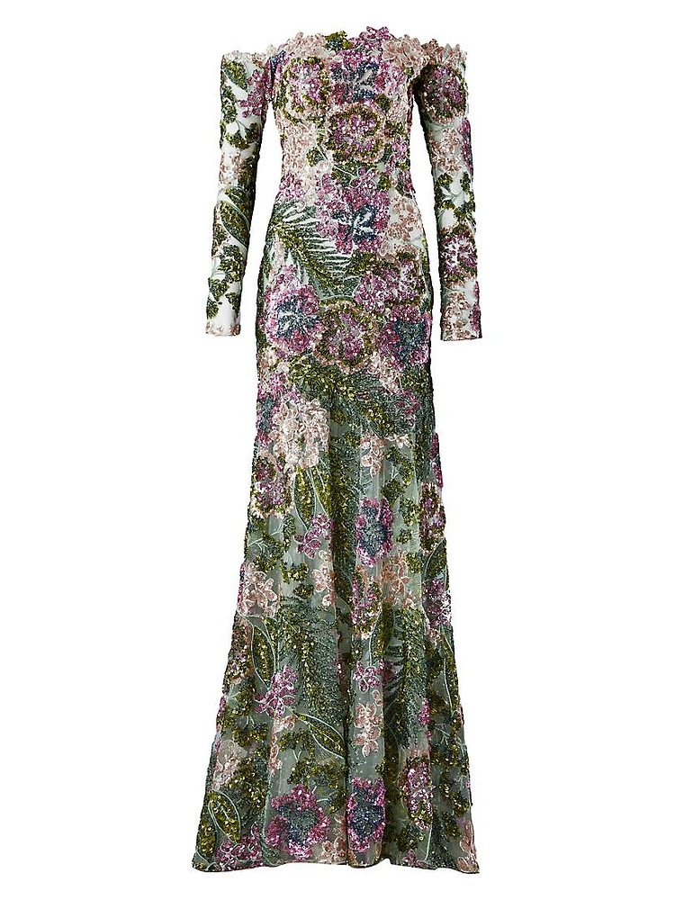 Rafaella Beaded Off-the-Shoulder Gown