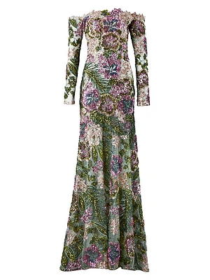 Rafaella Beaded Off-the-Shoulder Gown