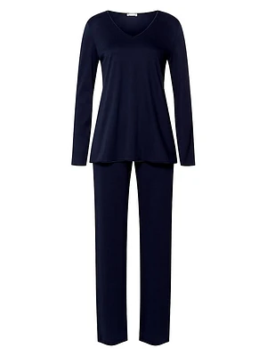 Cotton-Silk V-Neck Long Pajamas