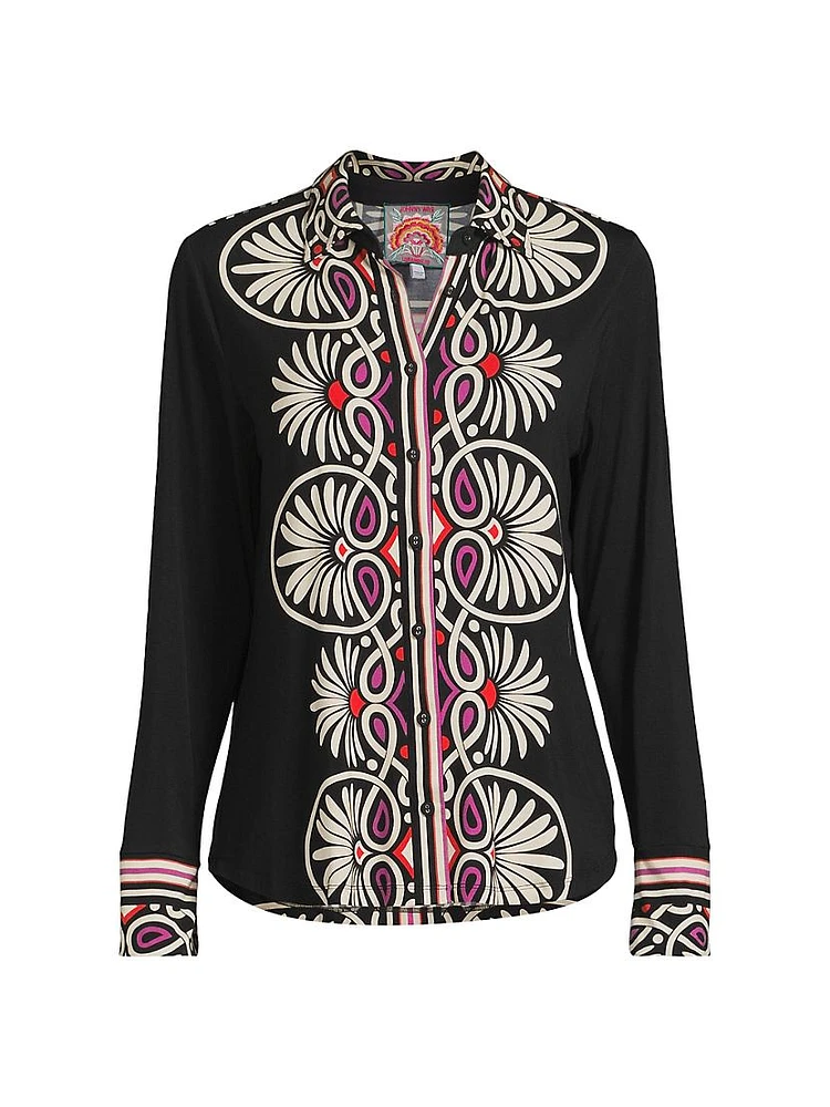 The Janie Abstract-Print Button-Front Shirt