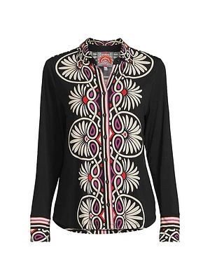 The Janie Abstract-Print Button-Front Shirt