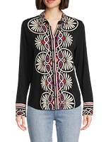 The Janie Abstract-Print Button-Front Shirt