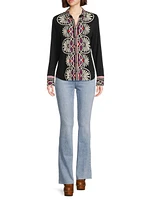 The Janie Abstract-Print Button-Front Shirt