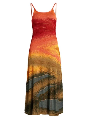Abstract Fine-Knit Sleeveless Midi-Dress