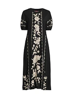 Camille Floral-Emboirdered Cotton Midi-Dress