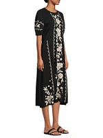 Camille Floral-Emboirdered Cotton Midi-Dress