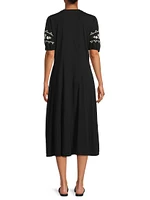 Camille Floral-Emboirdered Cotton Midi-Dress