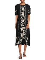 Camille Floral-Emboirdered Cotton Midi-Dress