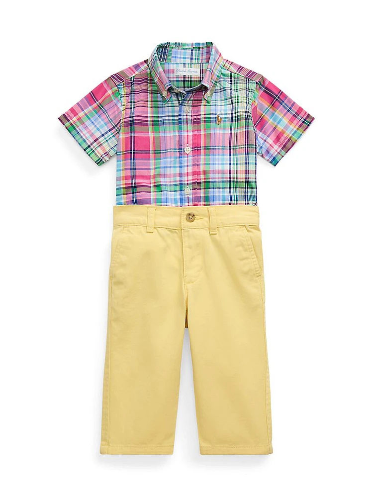 Baby Boy's Plaid Short-Sleeve Shirt & Chino Pants Set