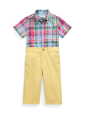 Baby Boy's Plaid Short-Sleeve Shirt & Chino Pants Set