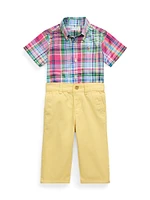 Baby Boy's Plaid Short-Sleeve Shirt & Chino Pants Set