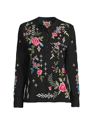 Floral Cotton Henley Shirt