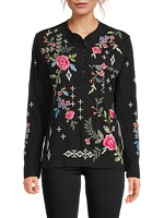 Floral Cotton Henley Shirt