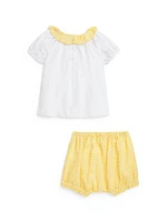 Baby Girl's Gingham T-Shirt & Bloomers Set