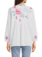Paris Embroidered Cotton Split-Neck Blouse