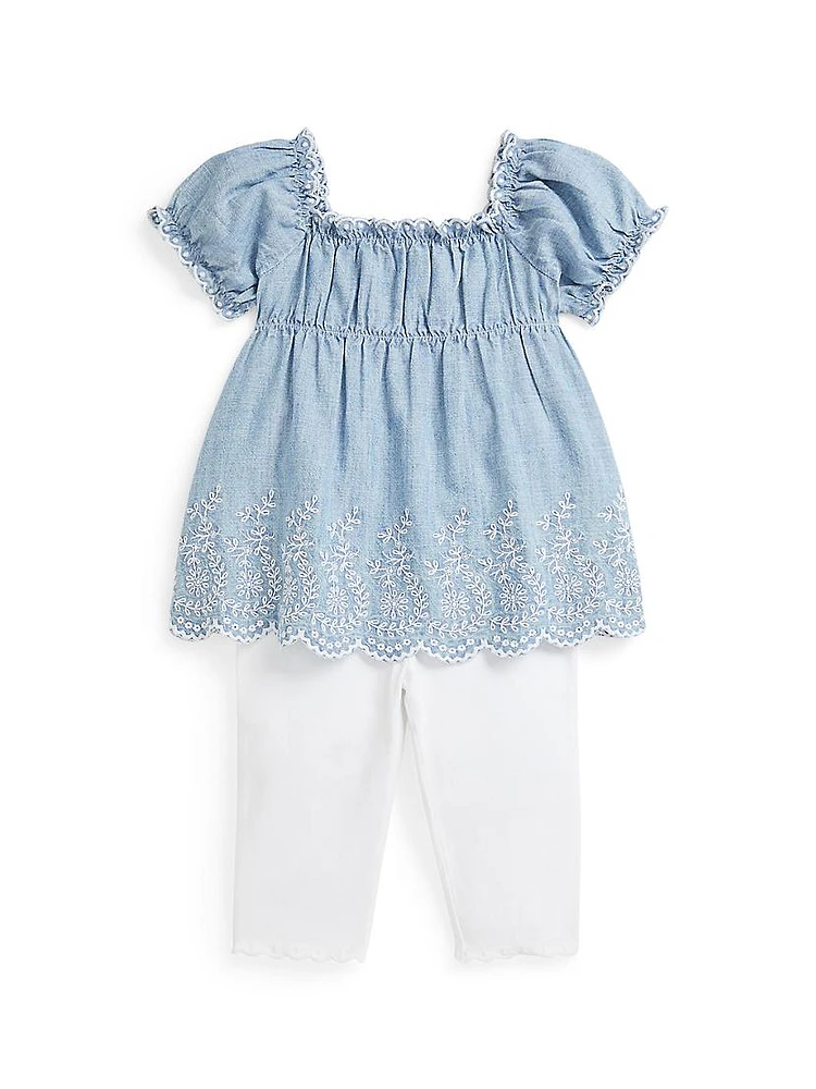 Baby Girl's Chambray Top & Leggings Set