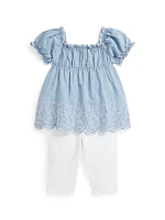 Baby Girl's Chambray Top & Leggings Set