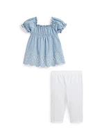 Baby Girl's Chambray Top & Leggings Set