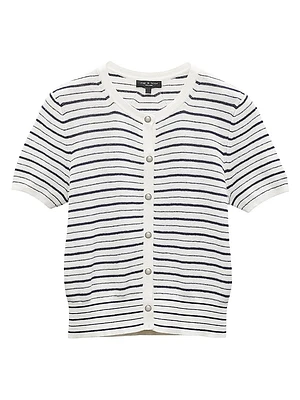 Dina Striped Stretch-Cotton Short-Sleeve Cardigan
