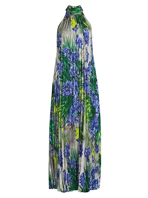 Naomi Floral Pleated Halter Gown