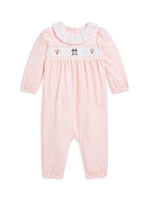 Baby Girl's Ruffle-Trim Embroidered Coveralls