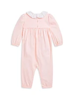 Baby Girl's Ruffle-Trim Embroidered Coveralls